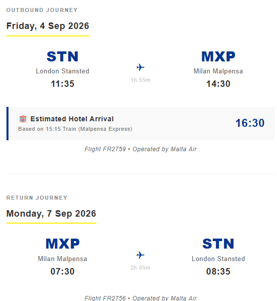 F1 Package Monza F1 2026 (from London)