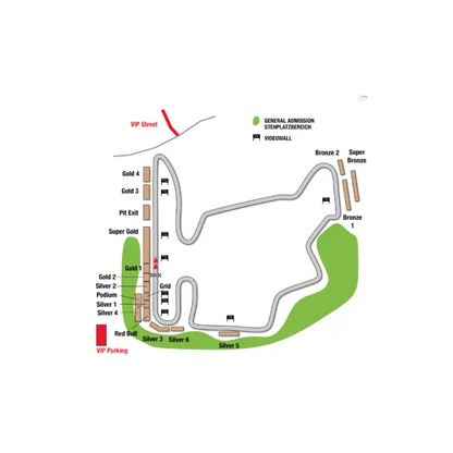 F1 Budapest 2026 race track map showing general admission green hill areas for weekend ticket July 24-26, 2026